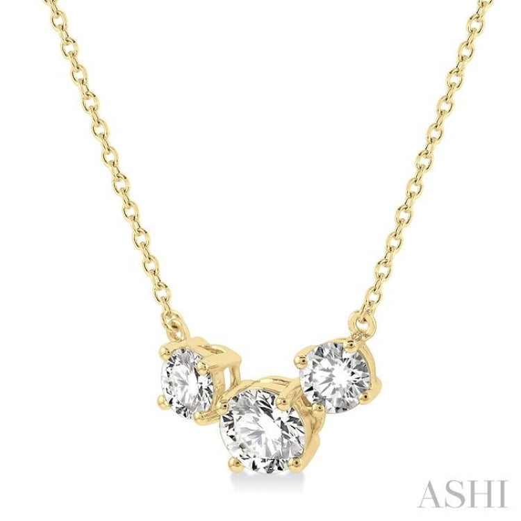 1 Ctw Three Stone Round Cut Diamond Necklace in 14K Yellow Gold 1 Ctw Three Stone Round Cut Diamond Necklace in 14K Yellow Gold