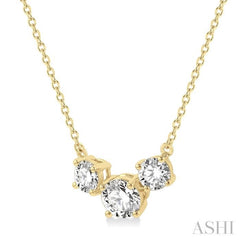 1 Ctw Three Stone Round Cut Diamond Necklace in 14K Yellow Gold 1 Ctw Three Stone Round Cut Diamond Necklace in 14K Yellow Gold