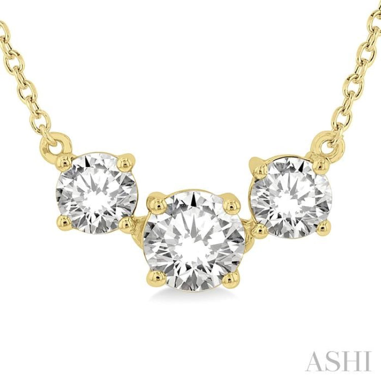 1 Ctw Three Stone Round Cut Diamond Necklace in 14K Yellow Gold 1 Ctw Three Stone Round Cut Diamond Necklace in 14K Yellow Gold