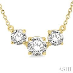 1 Ctw Three Stone Round Cut Diamond Necklace in 14K Yellow Gold 1 Ctw Three Stone Round Cut Diamond Necklace in 14K Yellow Gold