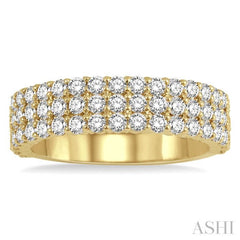 1 1/4 ctw Triple Row Round Cut Diamond Wedding Band in 14K Yellow Gold 1 1/4 ctw Triple Row Round Cut Diamond Wedding Band in 14K Yellow Gold