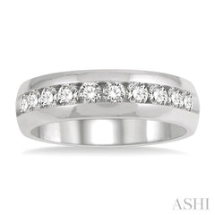 1 Ctw Niched Center Round Cut Diamond Men's Wedding Band in 14K White Gold 1 Ctw Niched Center Round Cut Diamond Men's Wedding Band in 14K White Gold