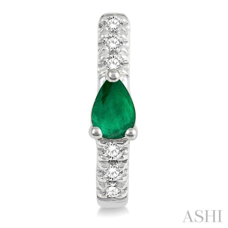 4X3 MM Pear Cut Emerald and 1/10 Ctw Round Cut Diamond Petite Huggie Earrings in 10K White Gold 4X3 MM Pear Cut Emerald and 1/10 Ctw Round Cut Diamond Petite Huggie Earrings in 10K White Gold