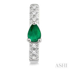 4X3 MM Pear Cut Emerald and 1/10 Ctw Round Cut Diamond Petite Huggie Earrings in 10K White Gold 4X3 MM Pear Cut Emerald and 1/10 Ctw Round Cut Diamond Petite Huggie Earrings in 10K White Gold