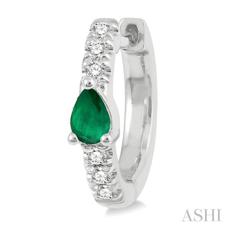 4X3 MM Pear Cut Emerald and 1/10 Ctw Round Cut Diamond Petite Huggie Earrings in 10K White Gold 4X3 MM Pear Cut Emerald and 1/10 Ctw Round Cut Diamond Petite Huggie Earrings in 10K White Gold