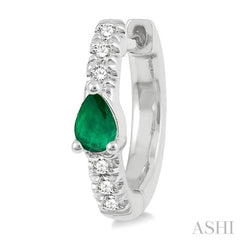 4X3 MM Pear Cut Emerald and 1/10 Ctw Round Cut Diamond Petite Huggie Earrings in 10K White Gold 4X3 MM Pear Cut Emerald and 1/10 Ctw Round Cut Diamond Petite Huggie Earrings in 10K White Gold