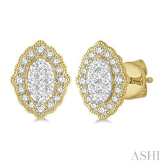 1/4 Ctw Lattice Edge Oval Shape Lovebright Round Cut Diamond Earrings in 14K Yellow and White Gold 1/4 Ctw Lattice Edge Oval Shape Lovebright Round Cut Diamond Earrings in 14K Yellow and White Gold