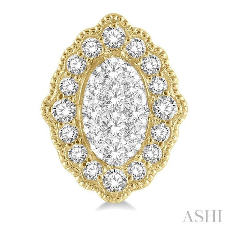 1/4 Ctw Lattice Edge Oval Shape Lovebright Round Cut Diamond Earrings in 14K Yellow and White Gold 1/4 Ctw Lattice Edge Oval Shape Lovebright Round Cut Diamond Earrings in 14K Yellow and White Gold