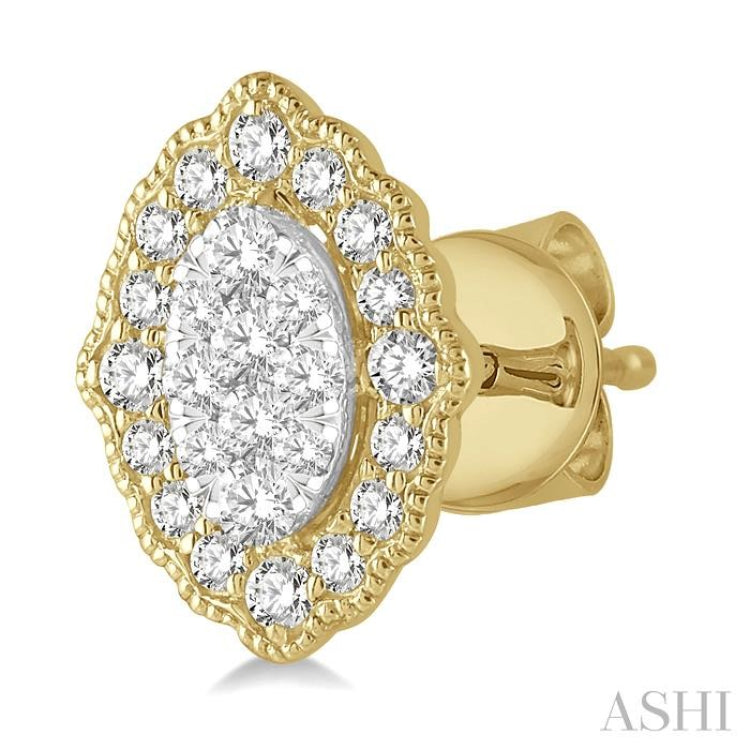 1/4 Ctw Lattice Edge Oval Shape Lovebright Round Cut Diamond Earrings in 14K Yellow and White Gold 1/4 Ctw Lattice Edge Oval Shape Lovebright Round Cut Diamond Earrings in 14K Yellow and White Gold