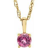14K Yellow 3 mm Imitation Pink Tourmaline Youth Solitaire 14" Necklace