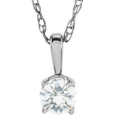 14K White 3 mm Natural Diamond Youth Solitaire 14" Necklace