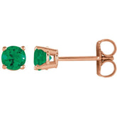 14K Rose 4 mm Lab-Grown Emerald Earrings