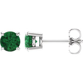 14K White 5 mm Lab-Grown Emerald Earrings
