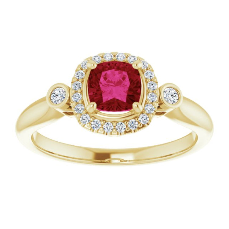 14K Yellow Lab-Grown Ruby & 1/6 CTW Natural Diamond Ring 14K Yellow Lab-Grown Ruby & 1/6 CTW Natural Diamond Ring