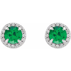 14K White 3.5 mm Lab-Grown Emerald & 1/8 CTW Natural Diamond Earrings 14K White 3.5 mm Lab-Grown Emerald & 1/8 CTW Natural Diamond Earrings