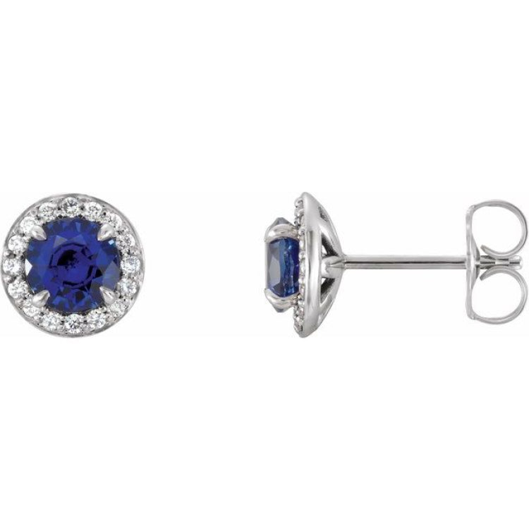 14K White 3.5 mm Natural Blue Sapphire & 1/8 CTW Natural Diamond Earrings 14K White 3.5 mm Natural Blue Sapphire & 1/8 CTW Natural Diamond Earrings
