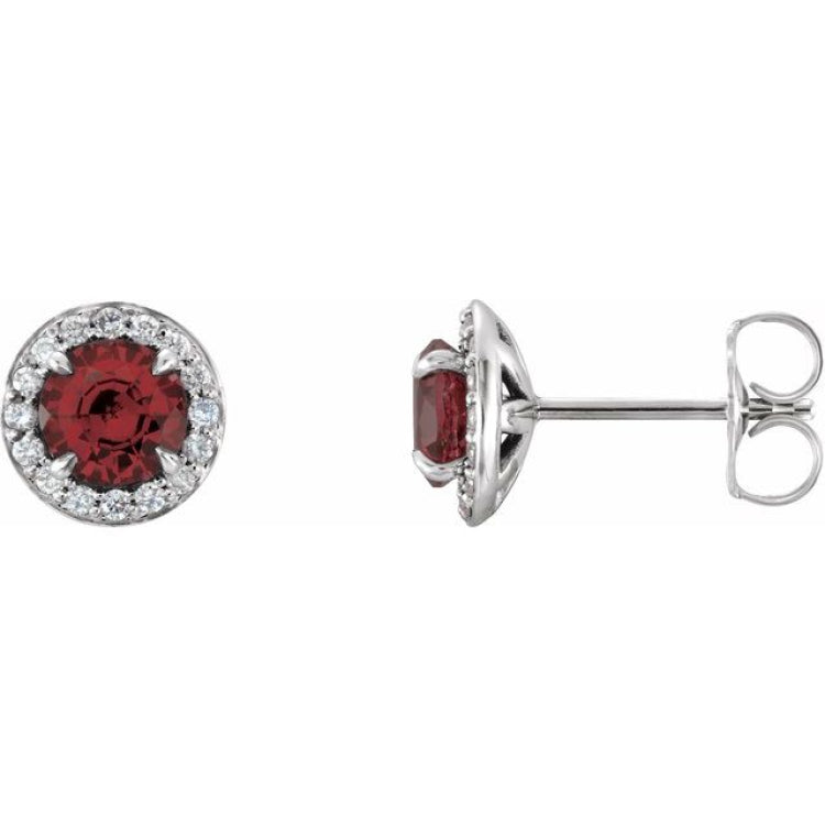 14K White 3.5 mm Natural Mozambique Garnet & 1/8 CTW Natural Diamond Earrings 14K White 3.5 mm Natural Mozambique Garnet & 1/8 CTW Natural Diamond Earrings