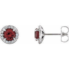 14K White 3.5 mm Natural Mozambique Garnet & 1/8 CTW Natural Diamond Earrings 14K White 3.5 mm Natural Mozambique Garnet & 1/8 CTW Natural Diamond Earrings