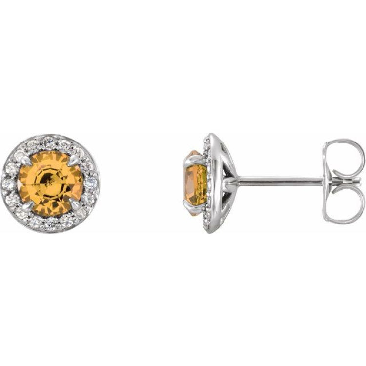 14K White 4 mm Natural Citrine & 1/10 CTW Natural Diamond Earrings 14K White 4 mm Natural Citrine & 1/10 CTW Natural Diamond Earrings