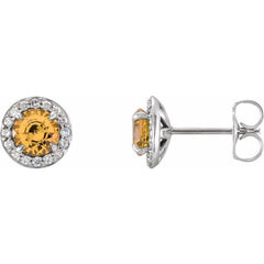 14K White 4 mm Natural Citrine & 1/10 CTW Natural Diamond Earrings 14K White 4 mm Natural Citrine & 1/10 CTW Natural Diamond Earrings