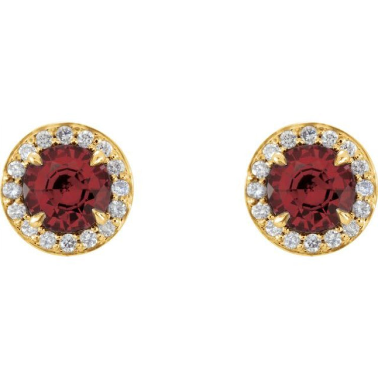 14K Yellow 4 mm Natural Mozambique Garnet & 1/10 CTW Natural Diamond Earrings 14K Yellow 4 mm Natural Mozambique Garnet & 1/10 CTW Natural Diamond Earrings