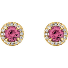 14K Yellow 4 mm Natural Pink Tourmaline & 1/10 CTW Natural Diamond Earrings 14K Yellow 4 mm Natural Pink Tourmaline & 1/10 CTW Natural Diamond Earrings
