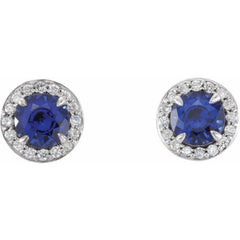 14K White 4.5 mm Lab-Grown Blue Sapphire & 1/6 CTW Natural Diamond Earrings 14K White 4.5 mm Lab-Grown Blue Sapphire & 1/6 CTW Natural Diamond Earrings