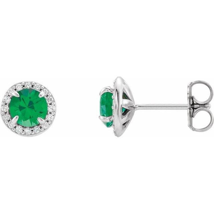 14K White 4.5 mm Lab-Grown Emerald & 1/6 CTW Natural Diamond Earrings 14K White 4.5 mm Lab-Grown Emerald & 1/6 CTW Natural Diamond Earrings