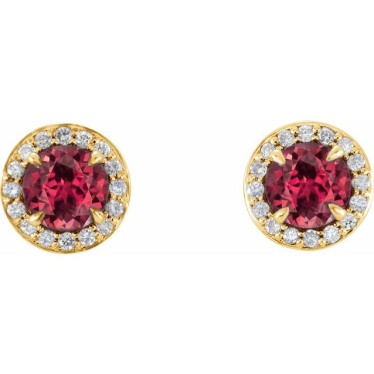 14K Yellow 4.5 mm Lab-Grown Ruby & 1/6 CTW Natural Diamond Earrings 14K Yellow 4.5 mm Lab-Grown Ruby & 1/6 CTW Natural Diamond Earrings