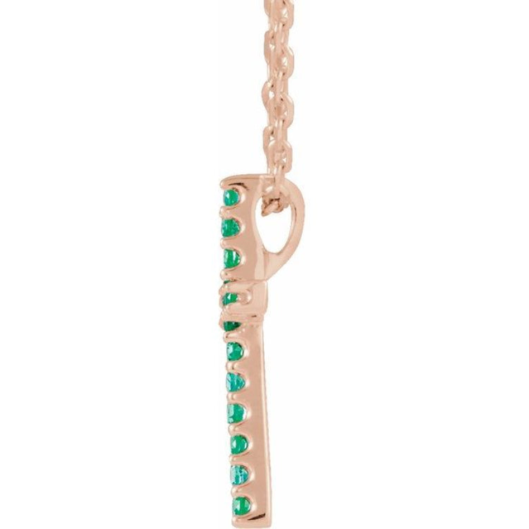 14K Rose Natural Emerald Petite Cross 16" Necklace 14K Rose Natural Emerald Petite Cross 16" Necklace