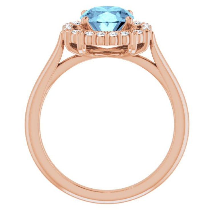 14K Rose Natural Aquamarine & 1/5 CTW Natural Diamond Ring 14K Rose Natural Aquamarine & 1/5 CTW Natural Diamond Ring