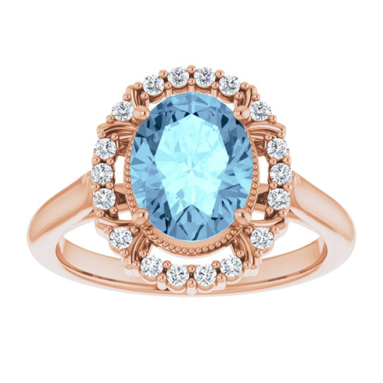 14K Rose Natural Aquamarine & 1/5 CTW Natural Diamond Ring 14K Rose Natural Aquamarine & 1/5 CTW Natural Diamond Ring