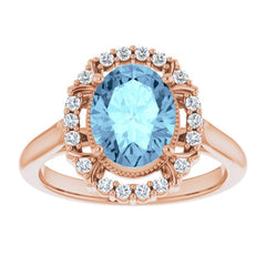 14K Rose Natural Aquamarine & 1/5 CTW Natural Diamond Ring 14K Rose Natural Aquamarine & 1/5 CTW Natural Diamond Ring
