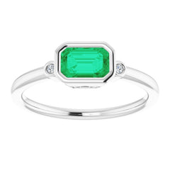 14K White Lab-Grown Emerald & .02 CTW Natural Diamond Ring 14K White Lab-Grown Emerald & .02 CTW Natural Diamond Ring