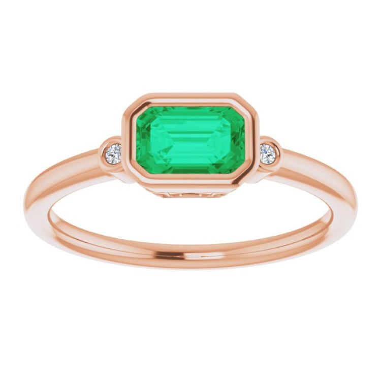 14K Rose Lab-Grown Emerald & .02 CTW Natural Diamond Ring 14K Rose Lab-Grown Emerald & .02 CTW Natural Diamond Ring