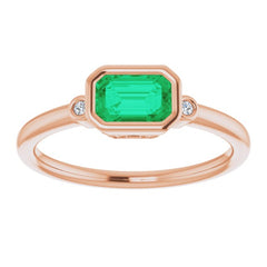 14K Rose Lab-Grown Emerald & .02 CTW Natural Diamond Ring 14K Rose Lab-Grown Emerald & .02 CTW Natural Diamond Ring
