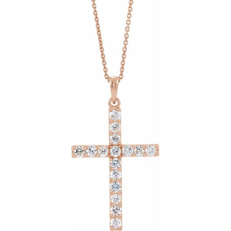 14K Rose 1/4 CTW Natural Diamond Cross 18" Necklace 14K Rose 1/4 CTW Natural Diamond Cross 18" Necklace