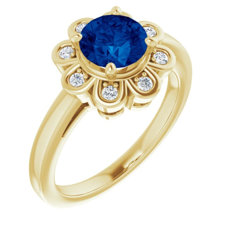 14K Yellow Lab-Grown Blue Sapphire & 1/8 CTW Natural Diamond Ring 14K Yellow Lab-Grown Blue Sapphire & 1/8 CTW Natural Diamond Ring