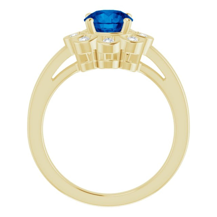 14K Yellow Lab-Grown Blue Sapphire & 1/8 CTW Natural Diamond Ring 14K Yellow Lab-Grown Blue Sapphire & 1/8 CTW Natural Diamond Ring
