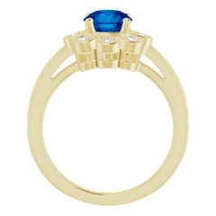 14K Yellow Lab-Grown Blue Sapphire & 1/8 CTW Natural Diamond Ring 14K Yellow Lab-Grown Blue Sapphire & 1/8 CTW Natural Diamond Ring