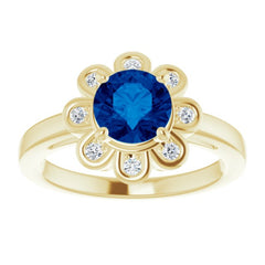 14K Yellow Lab-Grown Blue Sapphire & 1/8 CTW Natural Diamond Ring 14K Yellow Lab-Grown Blue Sapphire & 1/8 CTW Natural Diamond Ring