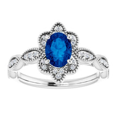 14K White Lab-Grown Blue Sapphire & 1/8 CTW Natural Diamond Ring 14K White Lab-Grown Blue Sapphire & 1/8 CTW Natural Diamond Ring