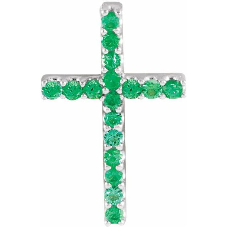 14K White Natural Emerald Petite Cross Pendant 14K White Natural Emerald Petite Cross Pendant