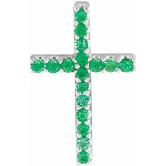 14K White Natural Emerald Petite Cross Pendant 14K White Natural Emerald Petite Cross Pendant