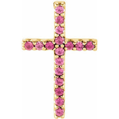 14K Yellow Natural Pink Tourmaline Petite Cross Pendant 14K Yellow Natural Pink Tourmaline Petite Cross Pendant