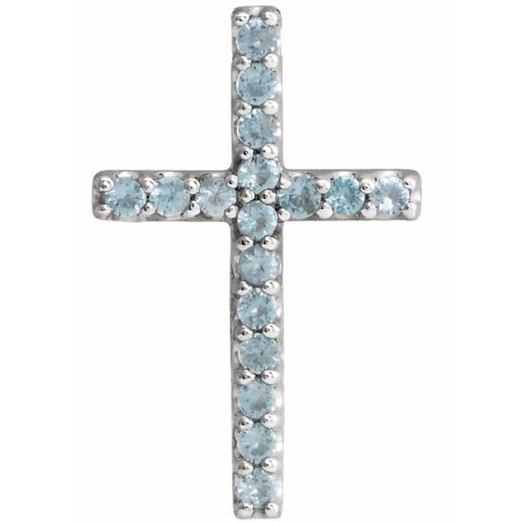14K White Natural Swiss Blue Topaz Petite Cross Pendant 14K White Natural Swiss Blue Topaz Petite Cross Pendant