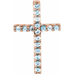 14K Rose Natural Aquamarine Petite Cross Pendant 14K Rose Natural Aquamarine Petite Cross Pendant