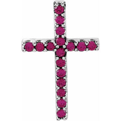 14K White Natural Ruby Petite Cross Pendant 14K White Natural Ruby Petite Cross Pendant
