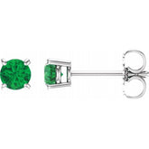 14K White 2.5 mm Lab-Grown Emerald Earrings