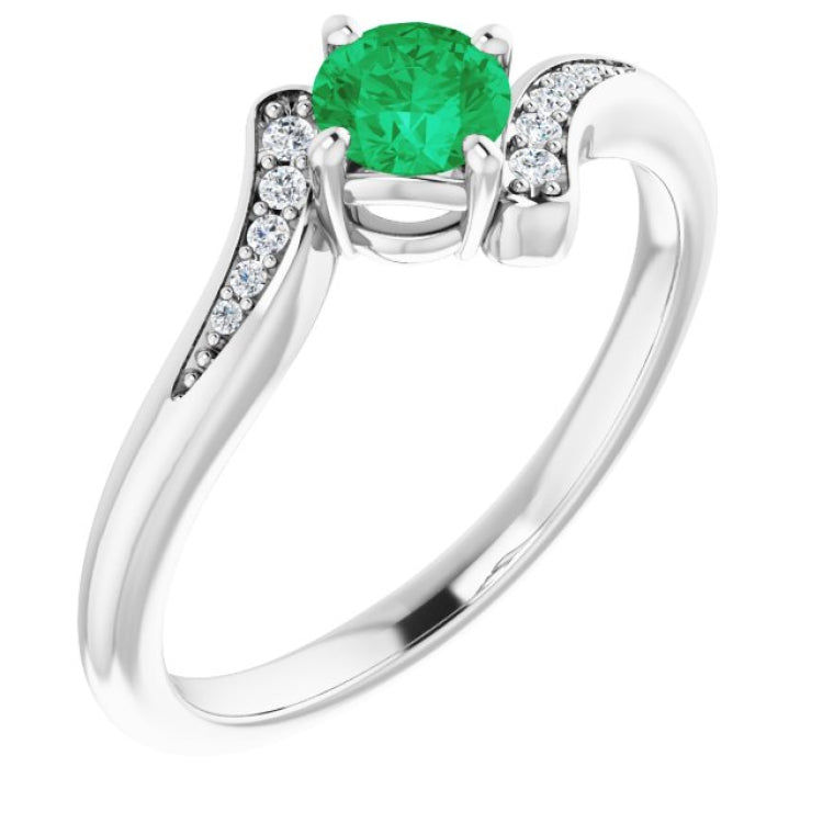 14K White Natural Emerald & .04 CTW Natural Diamond Ring 14K White Natural Emerald & .04 CTW Natural Diamond Ring